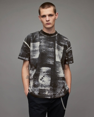 Allsaints Barrow Crew Men's T Shirts Chalk Wht/Jet Blk | LKMHCD495