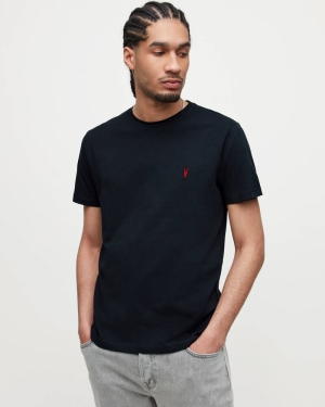 Allsaints Brace Contrast Brushed Cotton Men's T Shirts Black | FDSCMT216