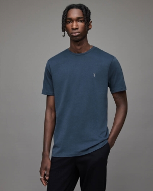 Allsaints Brace Crew Brushed Cotton Men's T Shirts Blue | VRGLES913