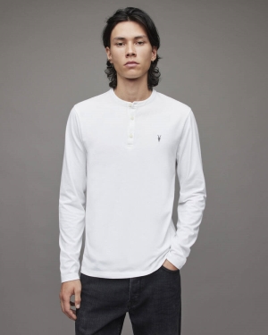 Allsaints Brace Long Sleeve Brushed Cotton Henley Men's T Shirts White | ZJBEHC692