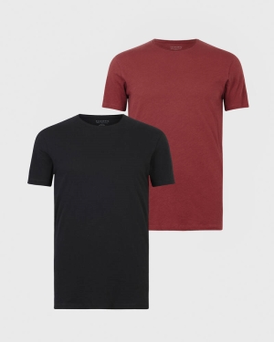 Allsaints Figure Crew 2 Pack Men's T Shirts Red | XEKURG167