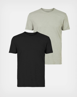 Allsaints Figure Crew 2 Packs Men's T Shirts Jet Blk/Grn | TXYOZI689