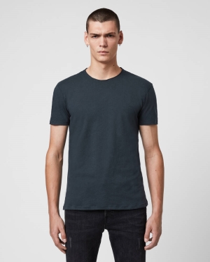 Allsaints Figure Crew Men's T Shirts Navy | IPVHZB962