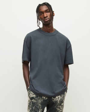 Allsaints Isac Oversized Crew Men's T Shirts Grey | SRWATJ127