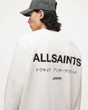 Allsaints Underground Crew Men's Sweatshirts White | OEZPVG860