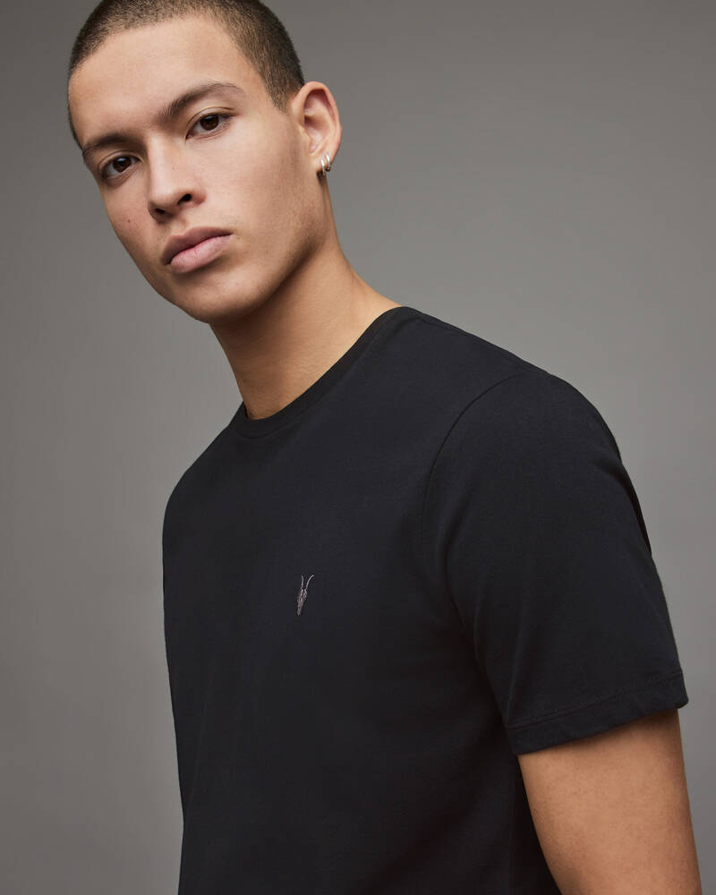 Allsaints Brace Crew Brushed Cotton Men's T Shirts Black | CPJMEK837