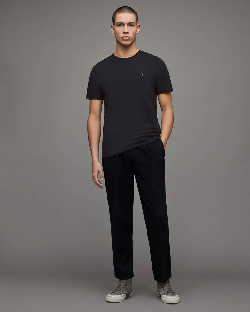 Allsaints Brace Crew Brushed Cotton Men's T Shirts Black | CPJMEK837