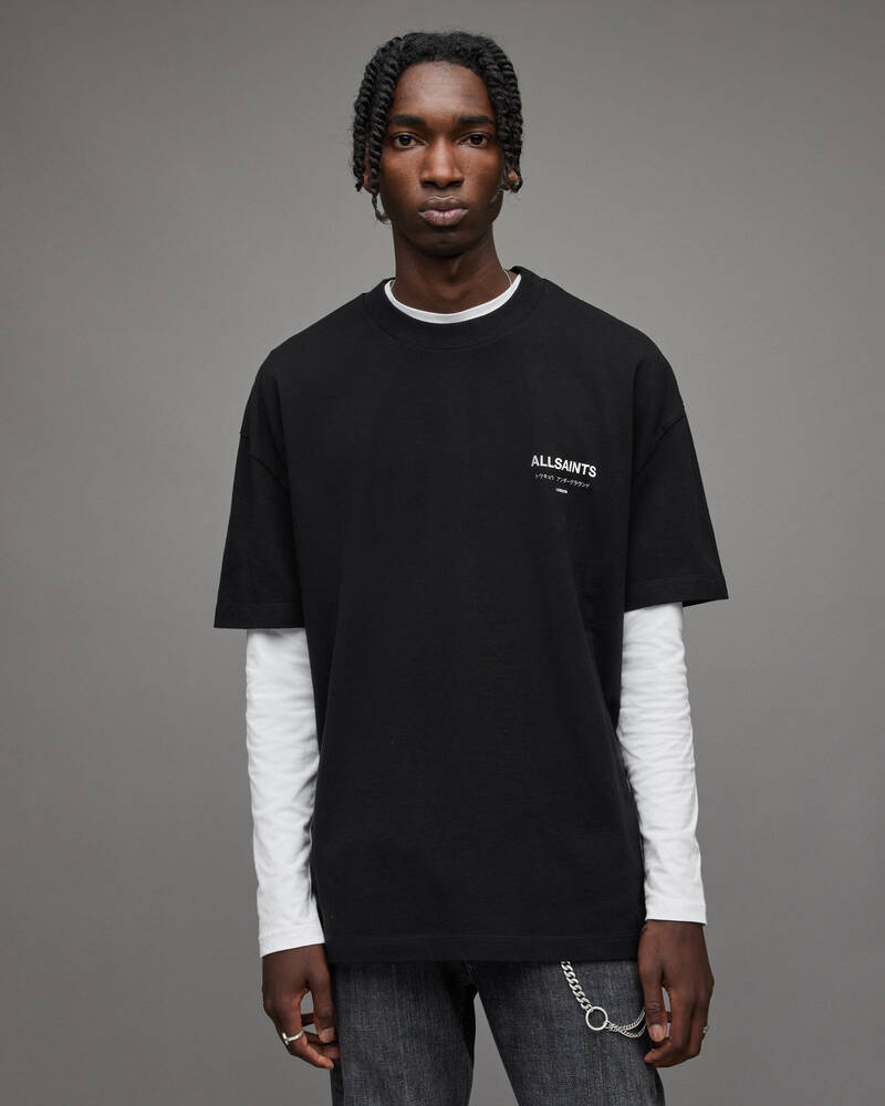 Allsaints Underground Crew Men's T Shirts Black | DMIPER273