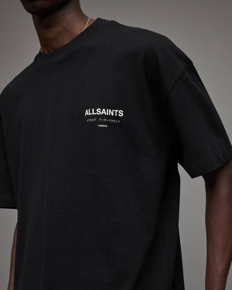 Allsaints Underground Crew Men's T Shirts Black | DMIPER273