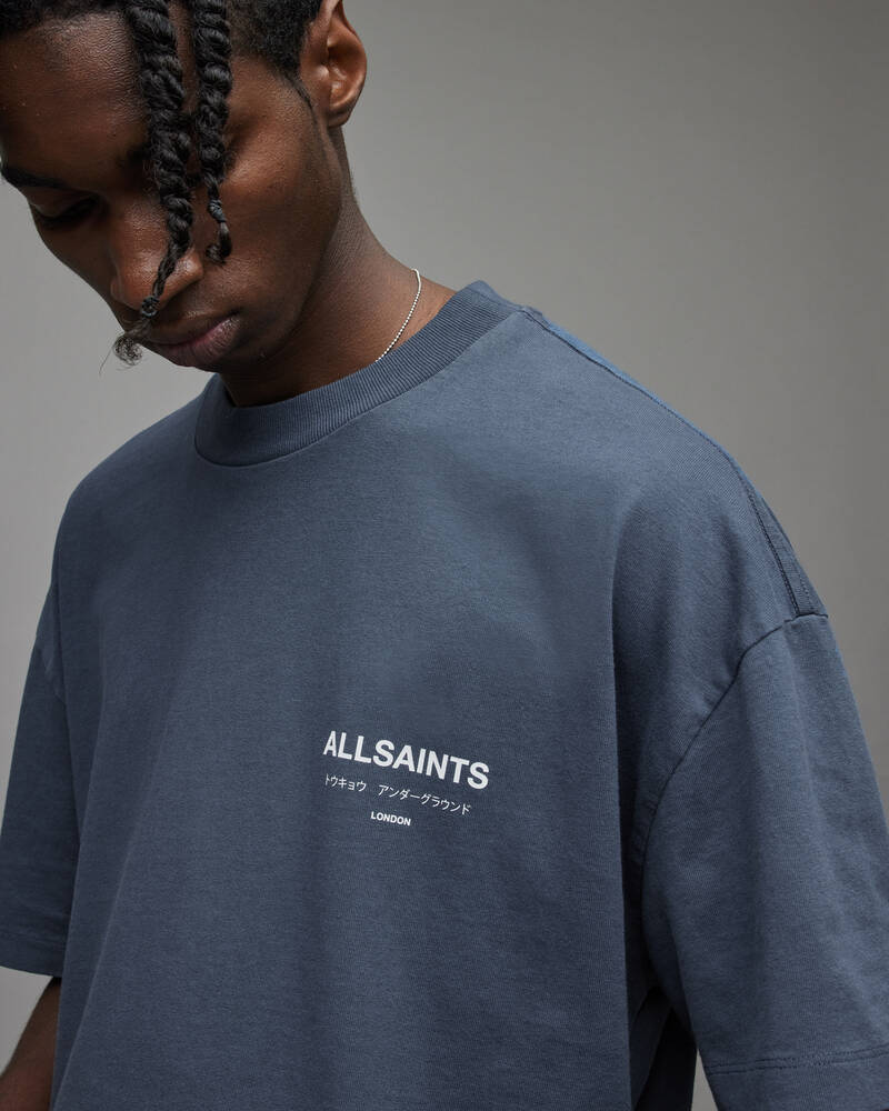 Allsaints Underground Crew Men's T Shirts Blue | HSBULM421