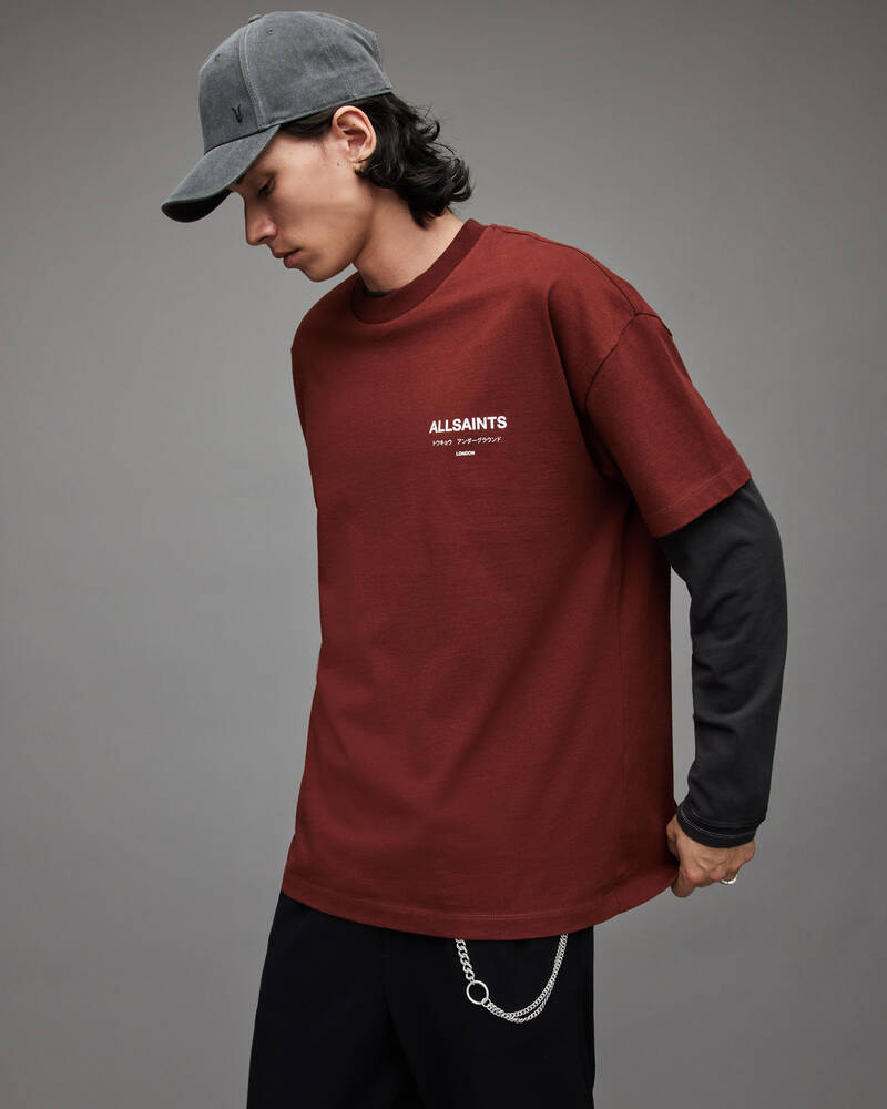 Allsaints Underground Crew Men's T Shirts Red | PTNHJO260