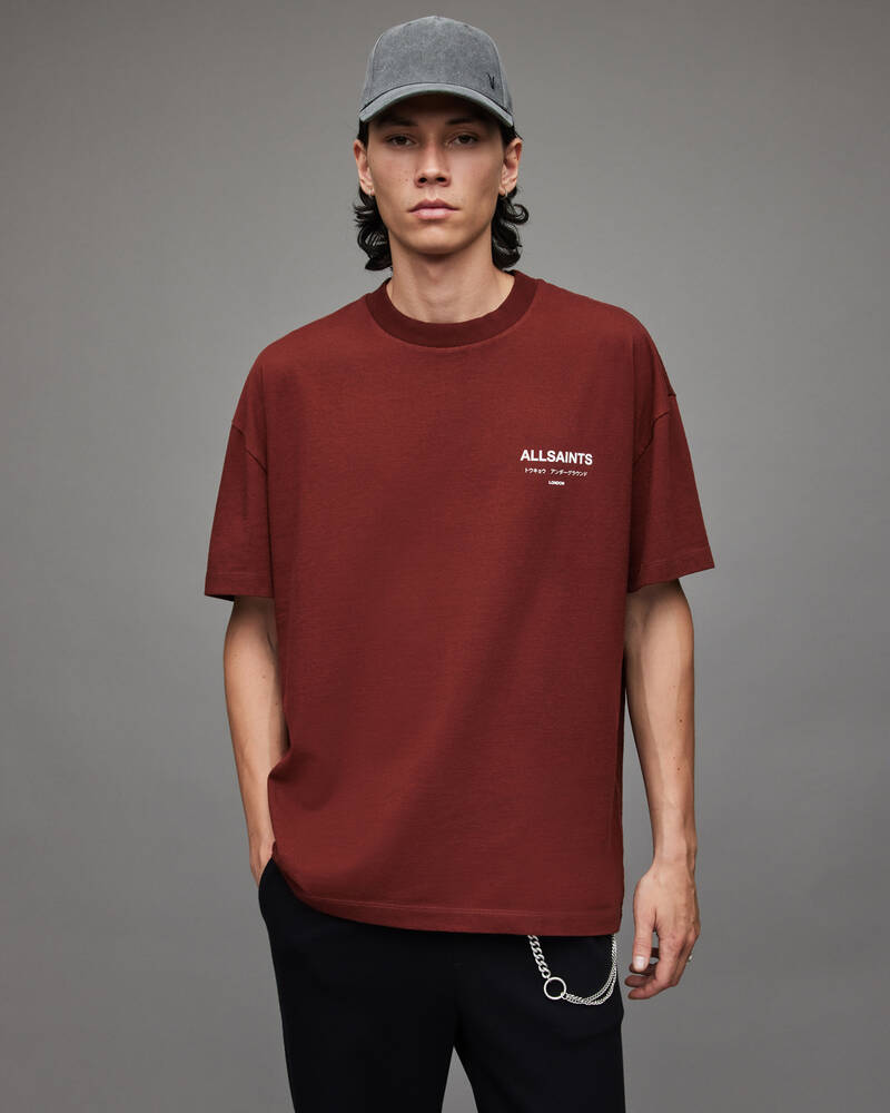 Allsaints Underground Crew Men's T Shirts Red | PTNHJO260