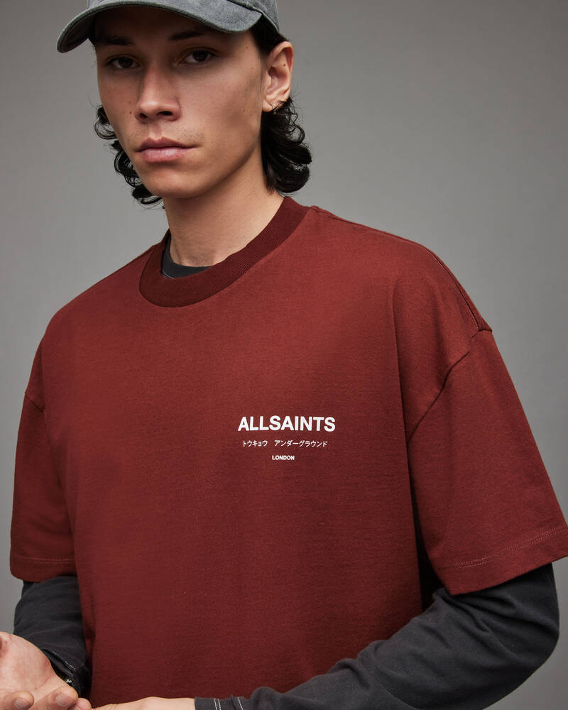 Allsaints Underground Crew Men's T Shirts Red | PTNHJO260