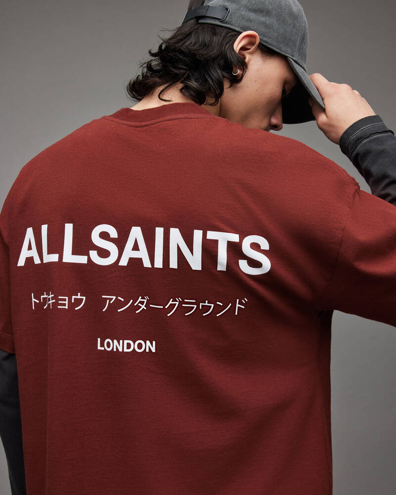 Allsaints Underground Crew Men\'s T Shirts Red | PTNHJO260