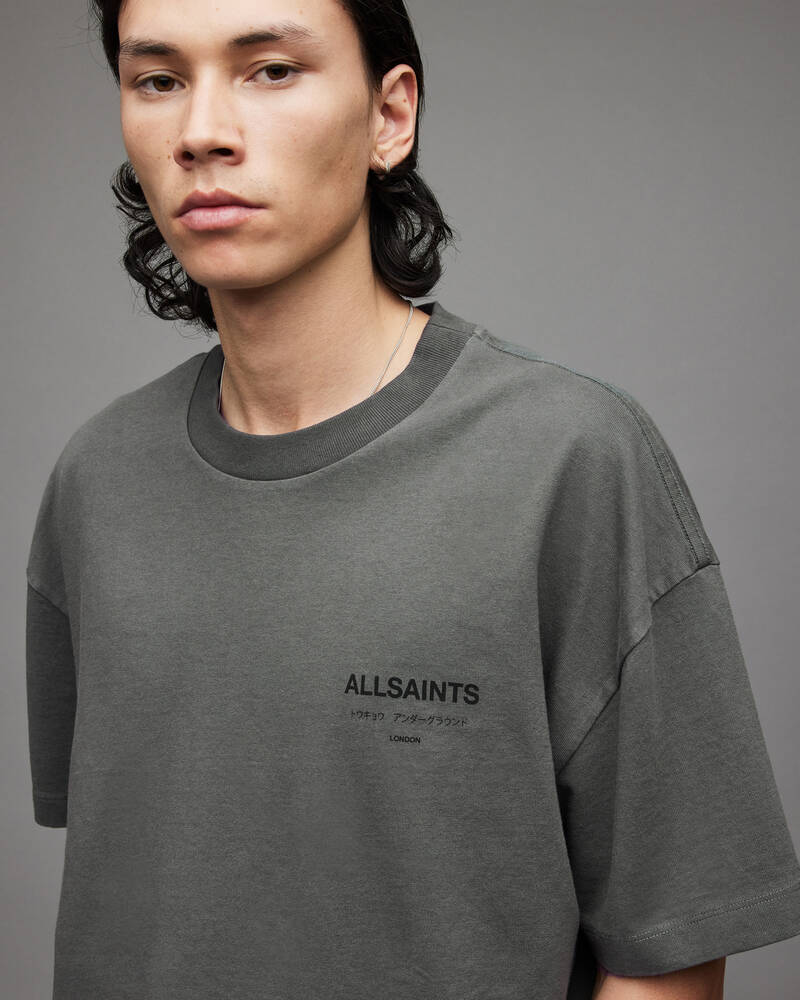 Allsaints Underground Crew Men's T Shirts Grey | QPOGZB120